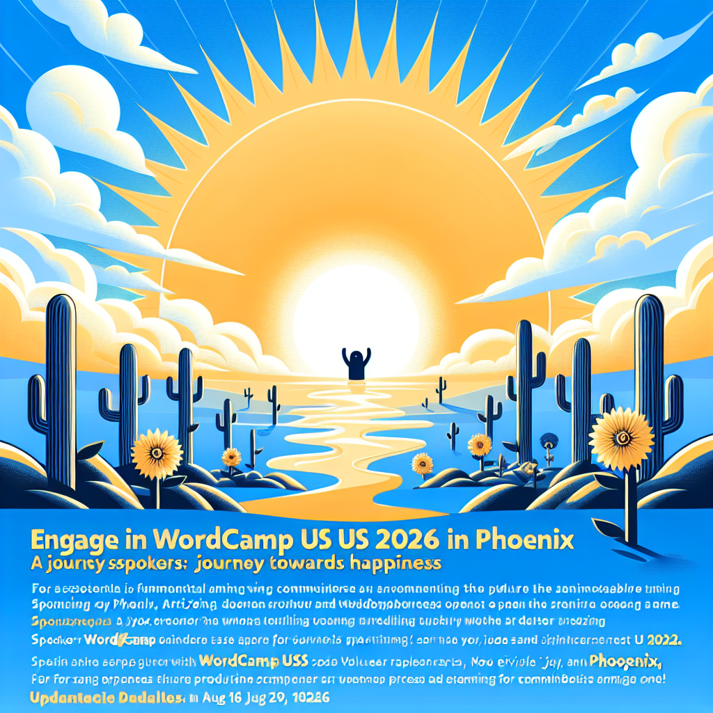 Involúcrate en WordCamp US 2026 en Phoenix: Un viaje hacia la felicidad.